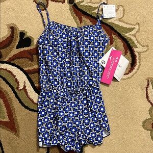 Blue and White Patterned Romper One Piece Swimsuit